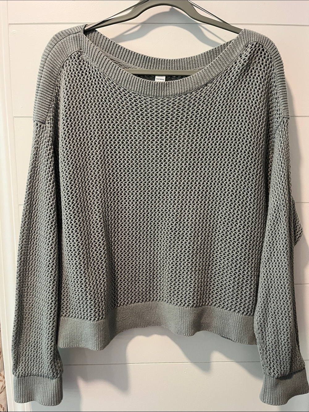 Old Navy Light Sage Green Open-Knit Scoop Neck Sweater